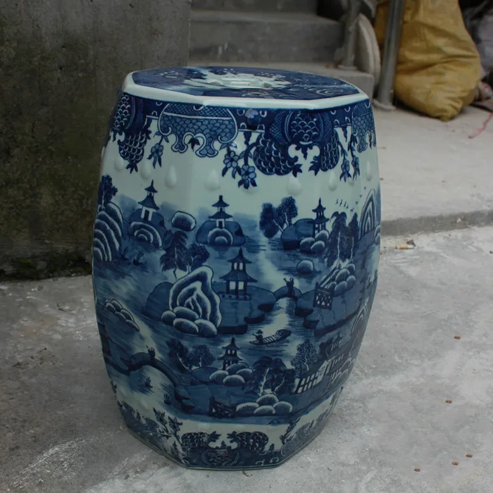 Jingdezhen Ceramic stool Handpainted Ancient Blue And White Landscape Octagonal stool Outdoor Bathroom Balcony porcelain stool