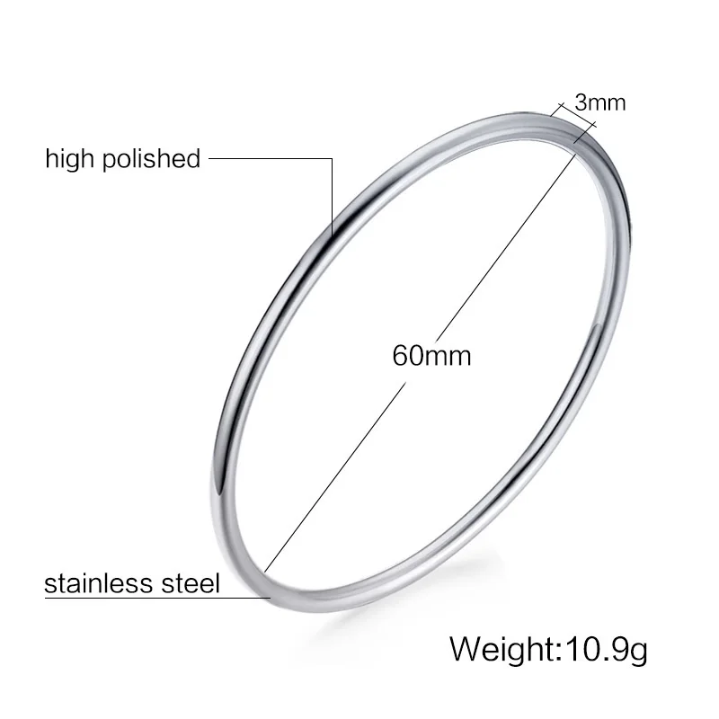 Vnox Classic Elegant Thin Bangle for Girls Kids Women, Cuff Bracelets Temperament Stainless Steel Child Chic Simple Ornaments