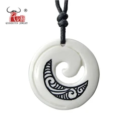 GX024 New Zealand Maori Line carve yak bone Koru pendant handmade jewelry Primitive tribes totem amulet pendant for surfing