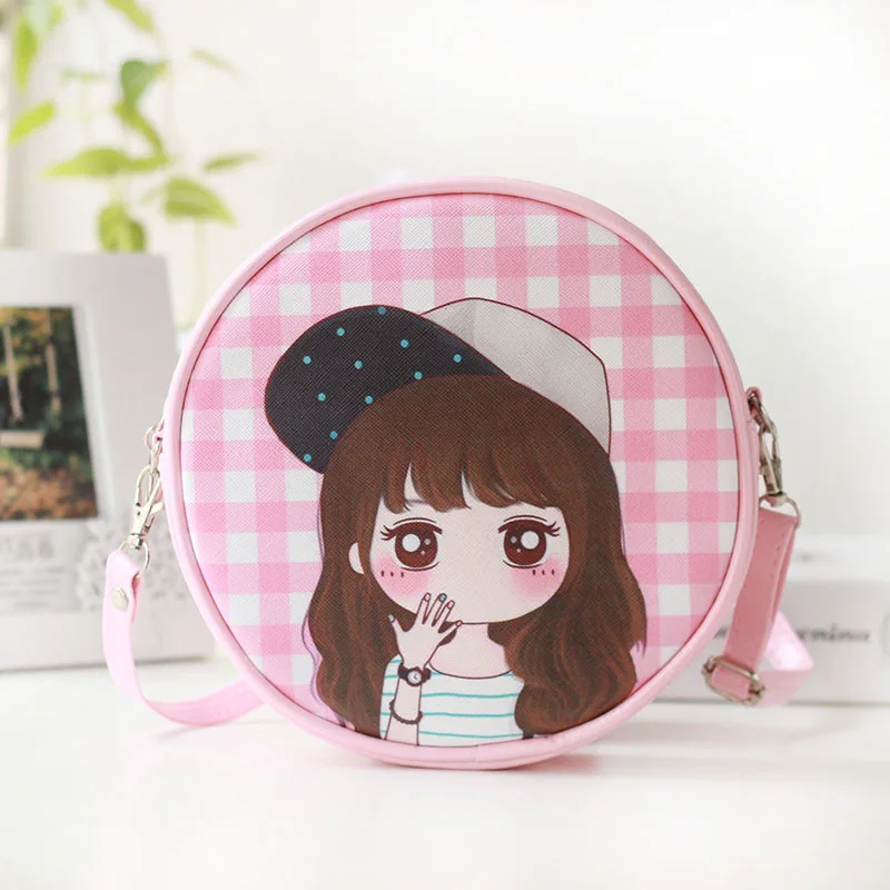 Women's Cartoon PU Leather Children Cute Shoulder Crossbody Bag Round Kawaii Kids Small Money Phone Ladies Pouch 2023 for Girls