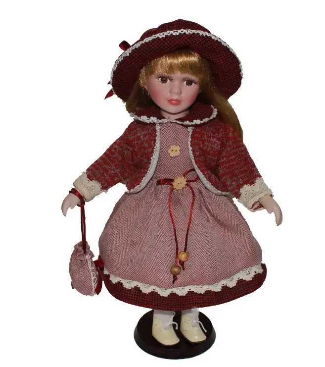 

40cm dark red dress rural Field Village porcelain Leisur girl doll European ceramic doll style home decoration Christmas gifts