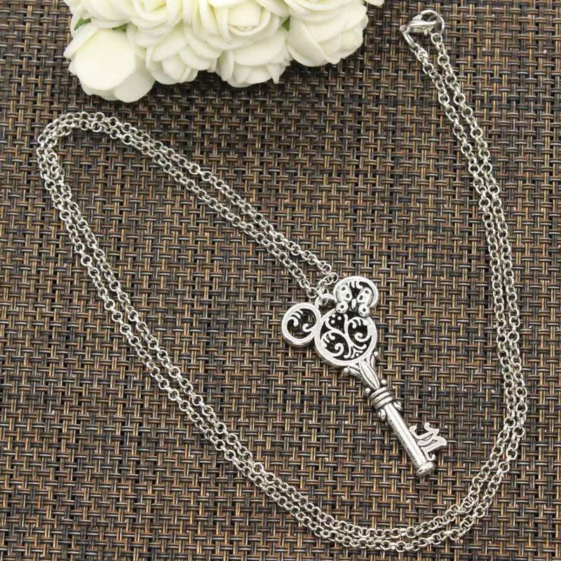 New Fashion Tibetan Silver Color Pendant Vintage Mouse Key Choker Charm Short Long DIY Necklace Factory Price Handmade Jewelry