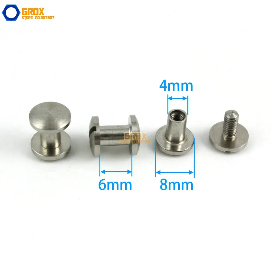 20 Set 8*6mm  304 Stainless Steel Rivet Chicago Screw for Leather Craft Cambered  Head