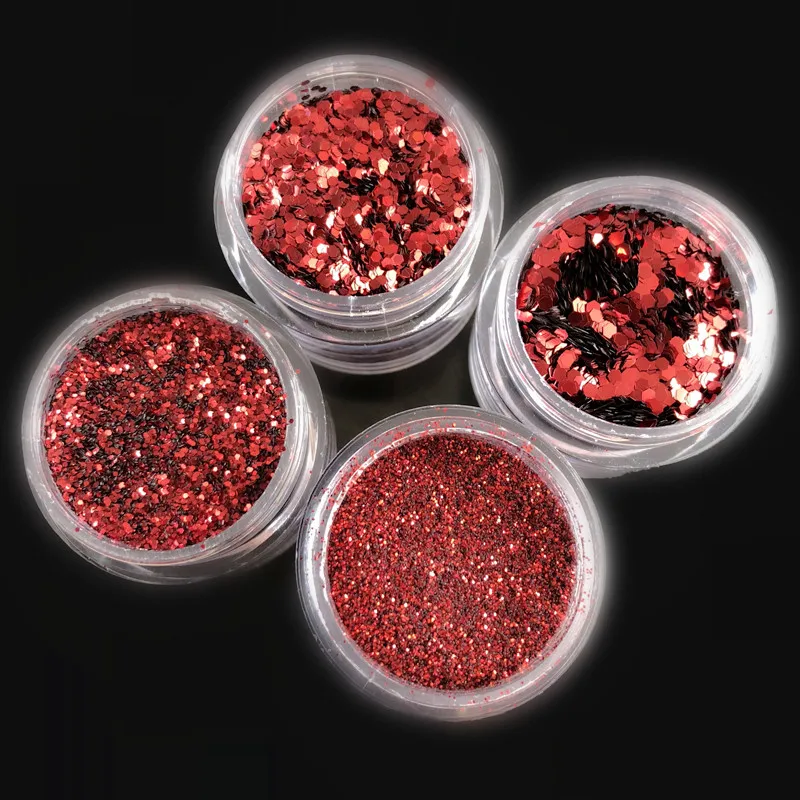 Wino czerwone 0.2/0.4/1/1.5mm UV do paznokci Glitter Powder pył Platinum Shimmer z łbem sześciokątnym cekiny w proszku 4 rozmiary do wyboru #408