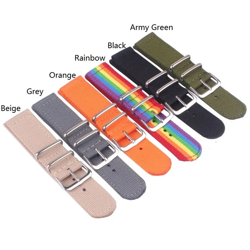 10pcs Wholesale 18 20 22 24mm Cambo Stripe fabric Nylon watchband Watch Strap Bands Buckle Stainless steel buckle