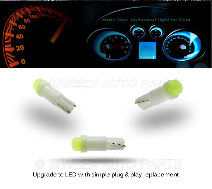 40 Pcs T5 LED Ceramic Dashboard Gauge Instrument Car Auto Side Wedge Light Lamp Bulb Red Green Yellow Blue White DC 12V