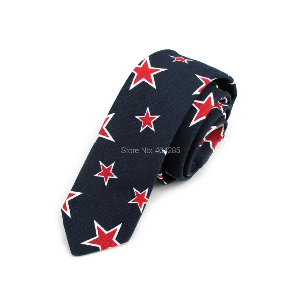 HOOYI 2019 New Fashion Star Slim Cotton Ties for men Narrow Print Tie 5cm width