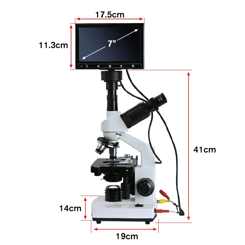 Zoom 5MP HD Digital Binocular biological Lab Microscope led light +7-inch LCD + electronic eyepiece + USB Data line+Metal box