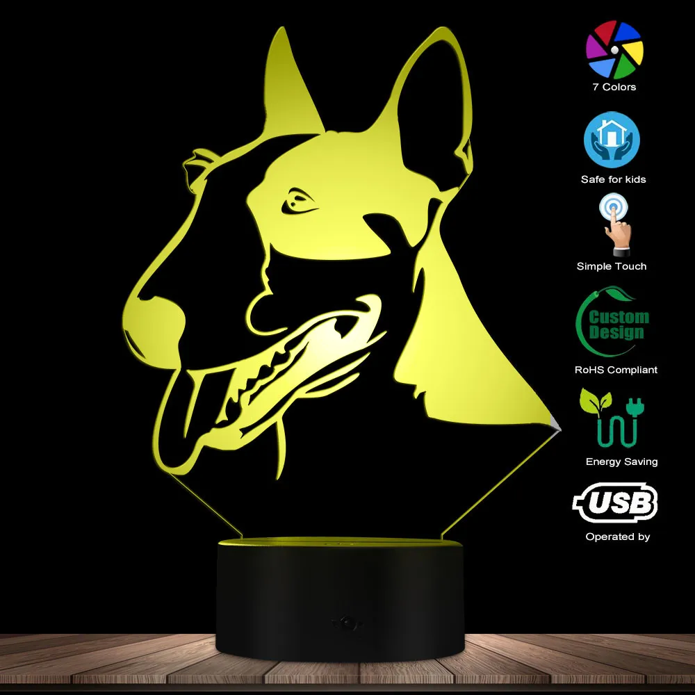 Veilleuse LED 3D en forme de Pit Bull, luminaire décoratif en forme de Terrier, idéal pour la Table d'un animal de compagnie, comme un chien ou un chiot