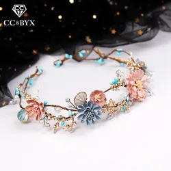 CC Wedding Jewelry Hairbands Crown Forest Style Seaside Party Engagement Hair Accessories For Bridal Flower Beads Yarn Gift 9870