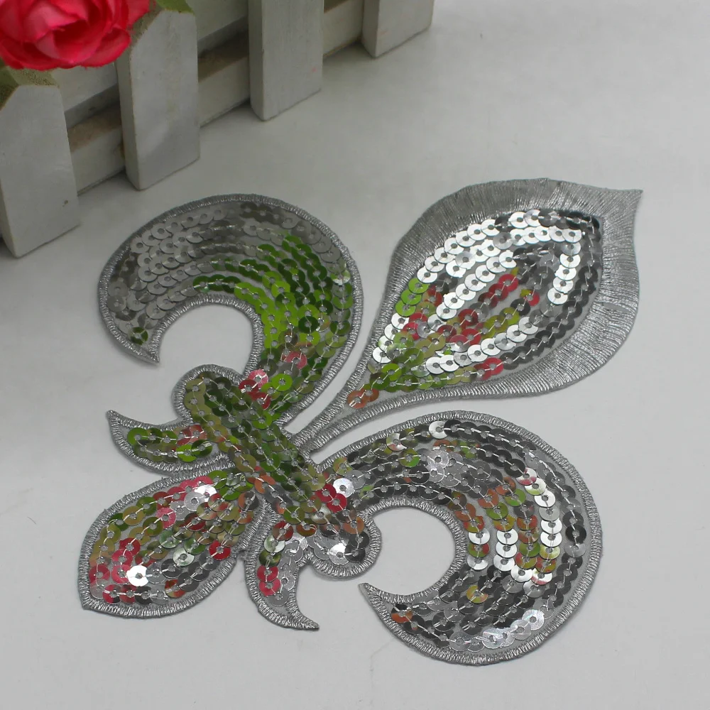 Iron On Sequined Appliques Gold Embroidered Patches 16CM*14CM