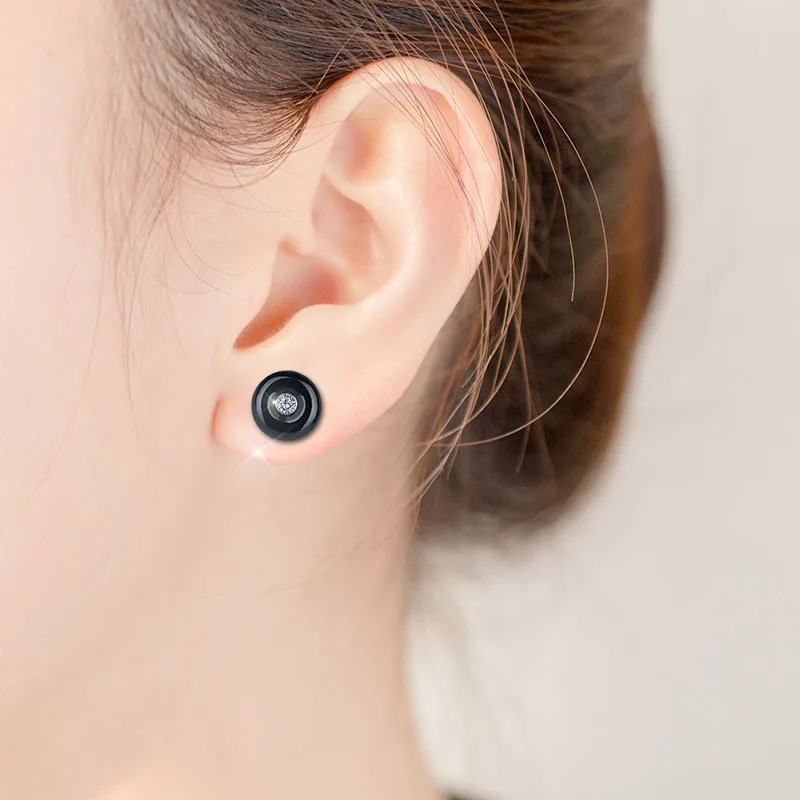 2019 Simple Romantic Crystal Stone One Round Stud Earrings For Women Rhinestone Ceramic Earrings For Party Healthy Jewelry