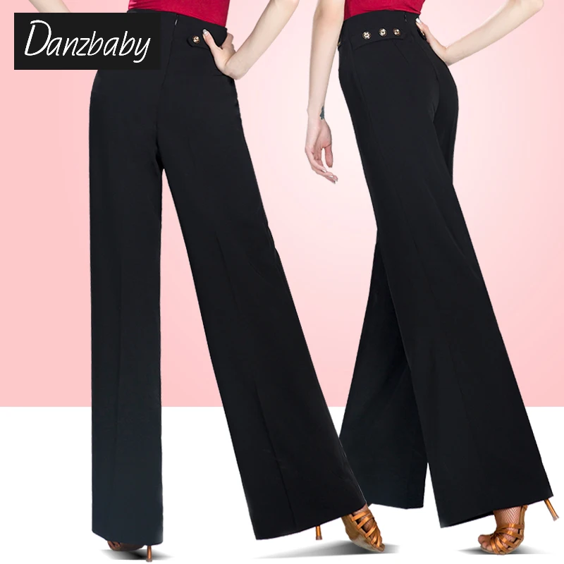 

New Style of Adult Female Latin Dance Performance Trousers Women Black Ballroom Dance Practice Wide Leg Straight Long Pants H709