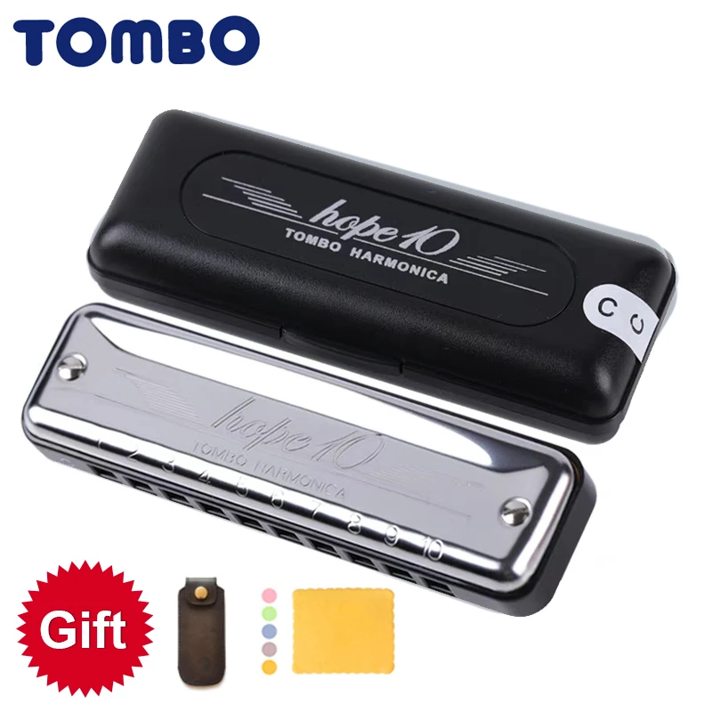 TOMBO HOPE10 10 Holes Harmonica Harp Sliver C/D/E/F/A/G/E Diatonic Pop Folk Blues Mouth Organ Professiona Musical Instrument