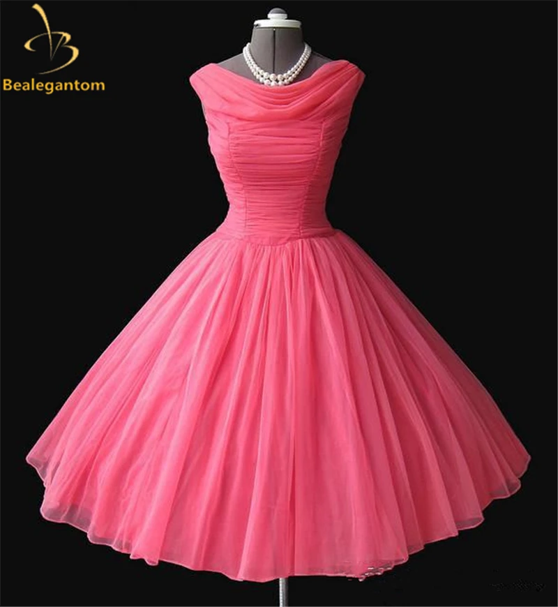 Bealegantom Vintage Prom Vestidos 2019 Cetim Plus Size Curto de Festa À Noite Vestidos Vestido Robe de Soirée QA1210 1950's 50 s