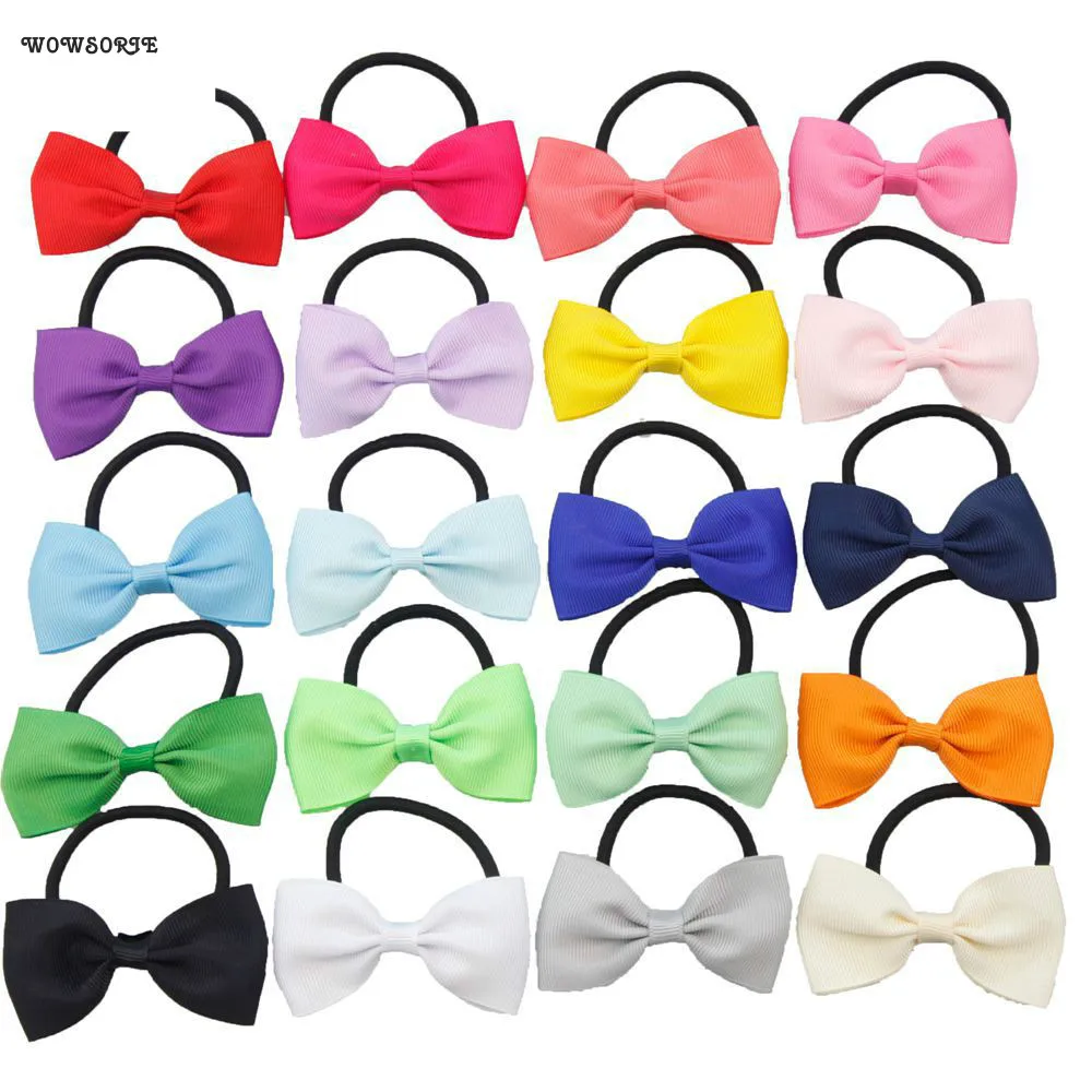 

2017 Colorful Elastic Hair Bands Girls Ribbon Bow Girls Hair Tie Rope children Hair Accessories headwear 20pcs/lot
