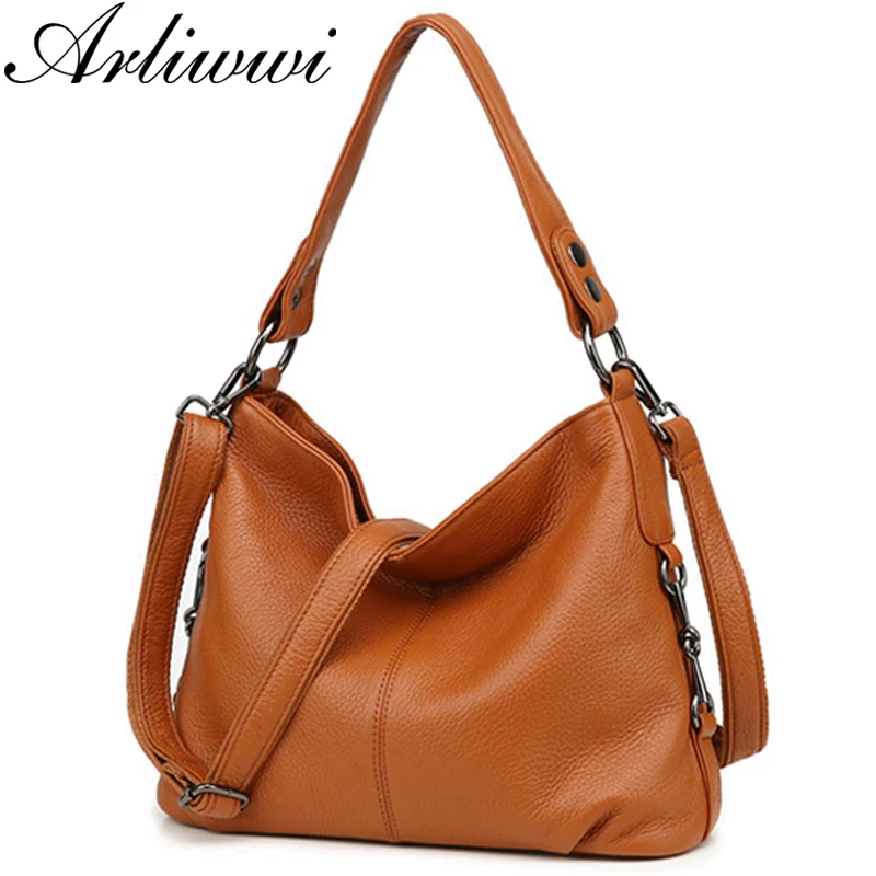 Arliwwi Brand New Arrival Extra Soft Real Leather Women Shoulder Bags Solid Colors Genuine Cow Leather Handbags Fashion GS07