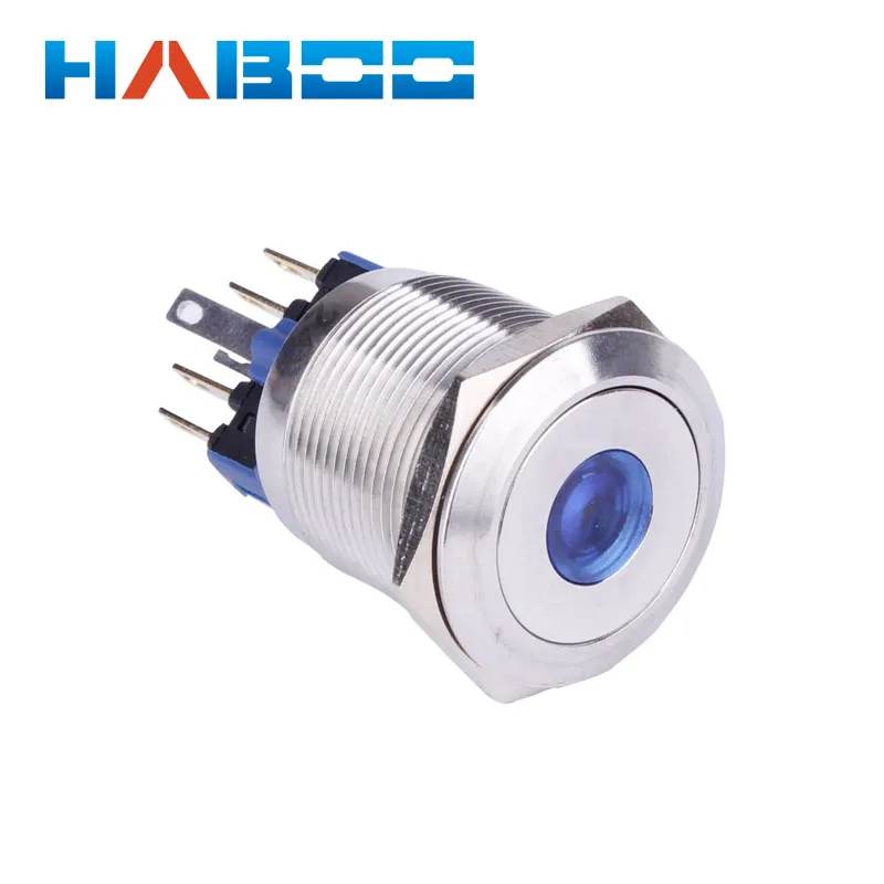 

10pcs/lot angel eye dia.22mm HABOO illuminated metal switch auto-reset push button switch with led lighting 6V 12V 24V 110V 220V