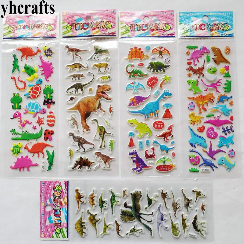 5sheets(120PCS stickers)/LOT.Removable jurassic dinosaur plastic sponge stickers Scrapbooking kit Decorative wall fridge sticker