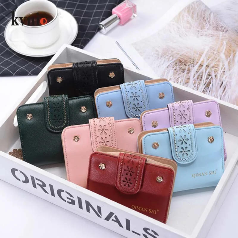 

KVNIO Flower Wallet Women Short Purse Korean Hollow Out Flowers Fold Clutch Bag Elegant Mini Card Coin Wallet portefeuille femme