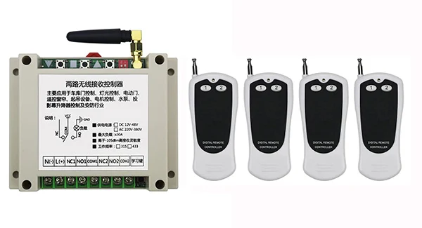 

AC220V 250V 380V 2CH 500m Long Range RF Wireless Remote Control Switch System Transmitter+Receiver,315/433 MHZ /lamp/ window