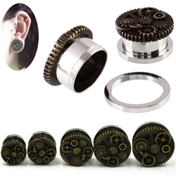 2PCS Steampunk Wheel Screw Fit Outer Thread Ear Flesh Tunnel 8mm-20mm Ear Stretchers Gauges Expander  Piericng Plug