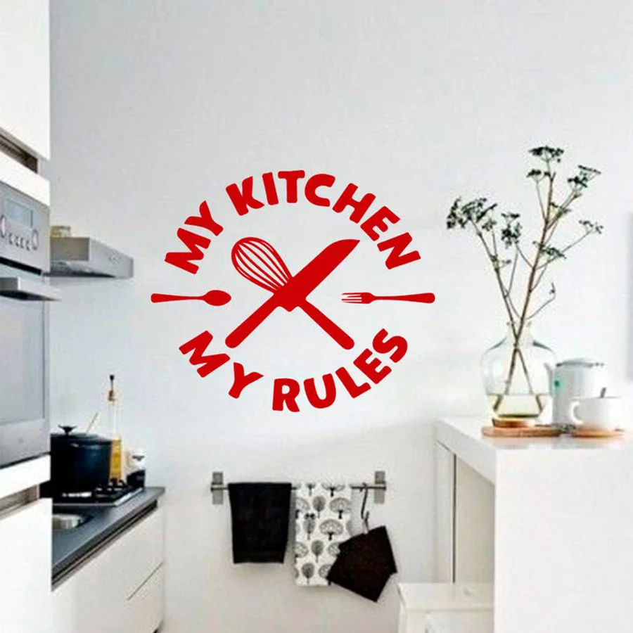 My Kitchen My Rules Wall Decal Kitchen Wall Sticker knife And fork Wall Art Mural For Home Decor Decoration Mural N193