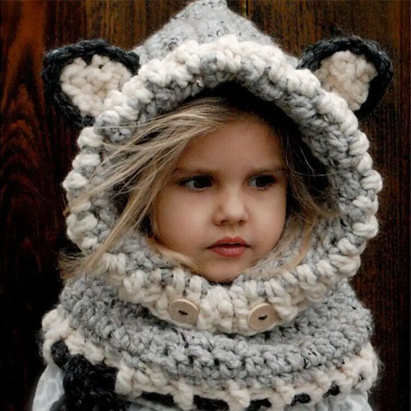 8 style 1-7 Y Baby Girls Balaclava Winter Hats Handmade Kids Hats Wrap Fox Scarf Caps Cute Autumn Children Wool Knitted Hats