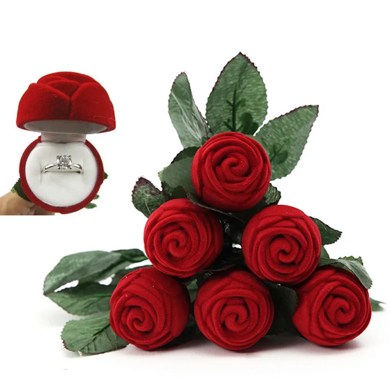 Hot sale Rose Shape Marriage Ring Box Jewelry Storage Organizer Packaging Present Holder Jewellery Display Earring Show Stand