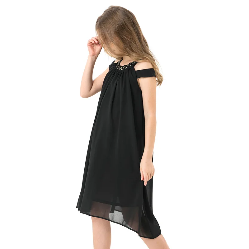 Toddler Girl Dresses Summer Black Chiffon Slip Dress Children Beach Wear Casual Girls Party Dress Kids Clothes 8 10 12 14 Years