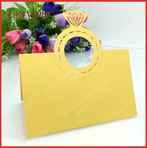 

Free Shipping 30pcs/lot diamond ring Laser Cut Wedding Party Table Name Place Cards Wedding Table Decoration Party Favor Decor
