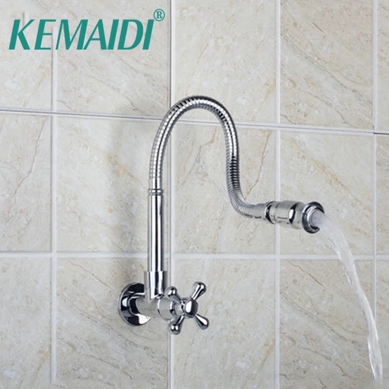 

KEMAIDI Kitchen Faucet Taps with Cold Water Kitchen Basin Faucets Wall Mount Taps Faucet 360 Degree Rotatable Spout Chrome