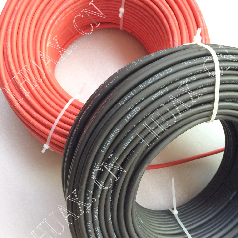 20m/roll 6mm2 Solar Cable Red or Black PV Cable Wire Copper Conductor XLPE Jacket insulation solar cable wire  TUV approved