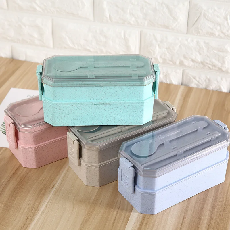 TUUTH Cute Lunch Box Double Layer Bento Box Microwave Heating Kids Snack Box Portable Dinne Food Picnic Food Container Box