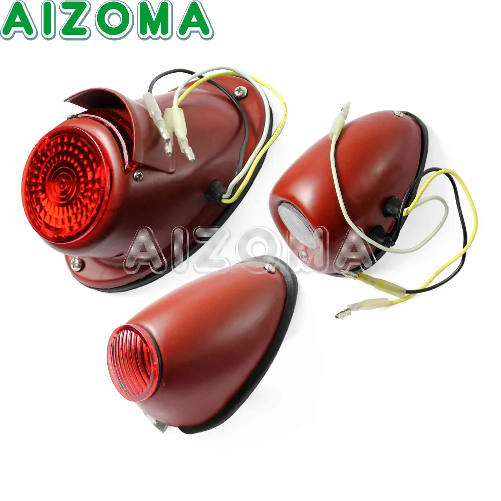 Motorcycle Retro Brake Rear Taillight w/Side Light Front Tail Indicator Lamp For Zundapp KS750 BMW R51 R61 R66 R71 K750 M72