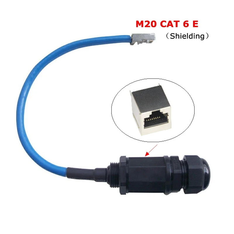 

CAT6 CAT 6E Waterproof RJ45 connector Ethernet LAN RJ 45 AP outdoor network bridge M20 shielded IP68 Water proof Plug cable 25cm