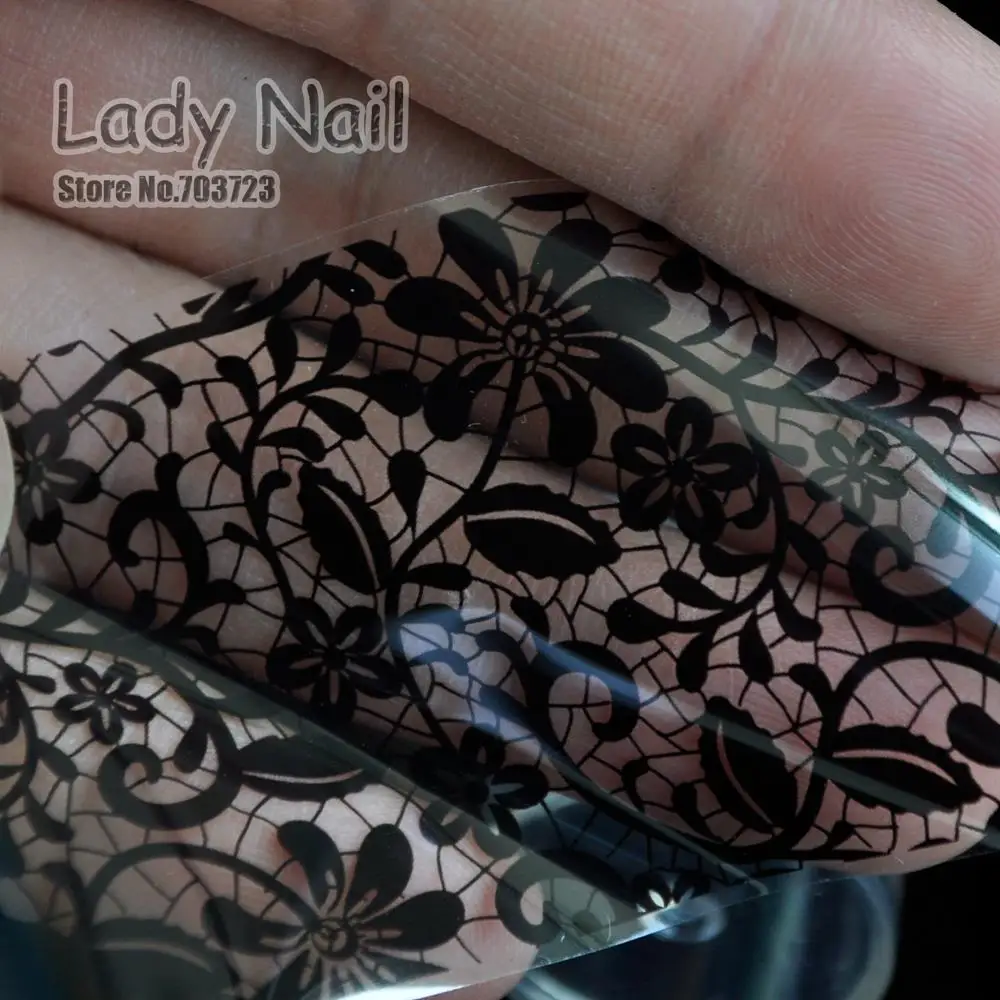 1pcs 4cm*100cm Black Lace Netty Flowers Nail Art Full Tips Wraps DIY Sexy Nails Foil Transfer Polish Adhesive Sticker Decals 205