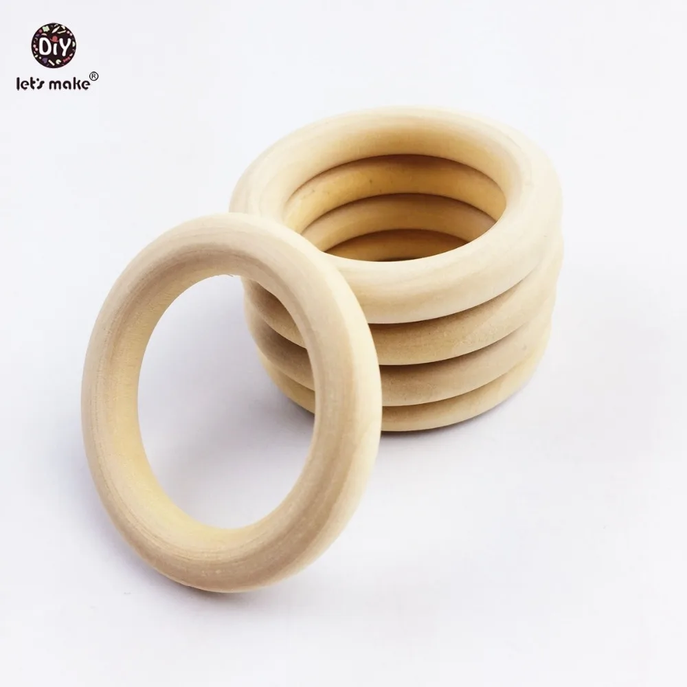 Let's make Teething Wooden Rings 50pcs 70*10mm More Size DIY Accessories Rund Natural Wood Rings Can Chew BPA Free Baby Teether