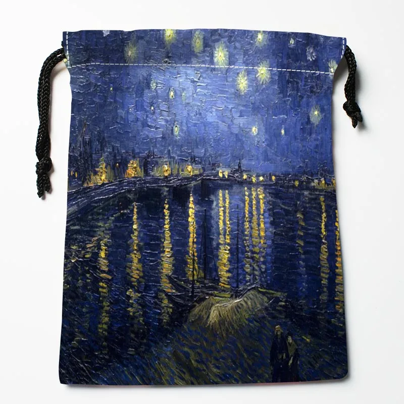 New Arrival Van Gogh The Starry Night Drawstring Bags Custom Storage Printed Receive Bag Type Bags  Storage Bags Size 18X22cm