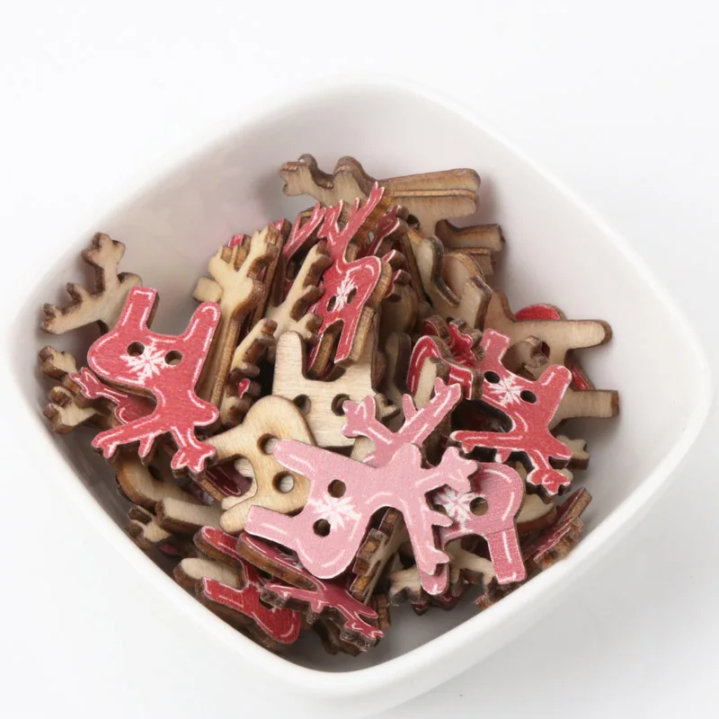 Cartoon Christmas Deer Wooden Buttons Botones Handmade Accessories Decoration Sewing Scrapbooking Crafts Diy 20x25mm 20pcs MZ86