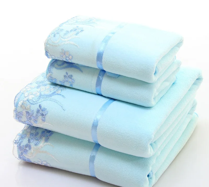 

Drop ship 3pcs/set Lace Border Embroidery Microfiber bath towel set toalha de banho 1pc bath towel+2pcs face towels Bathroom Set