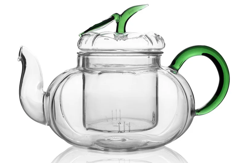 glass 600ml green leaves tea pot, pumpkin glass teapot