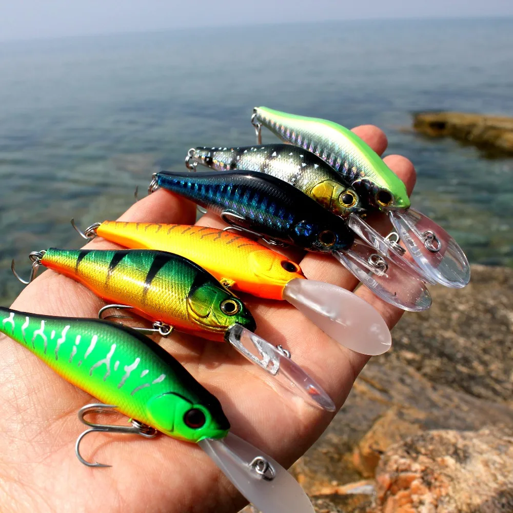 AOCLU Deep Diver Floating Shad 70mm 9.2g Hard Bait Minnow Crank Fishing Flutter High Vibration Speed Rolling Lure Bass VMC Hook