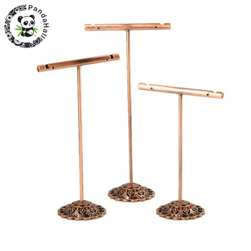 

T Bar Iron Earring Displays Sets, Jewelry Display Rack, Jewelry Tree Stand, Red Copper, 90~125x60x34mm