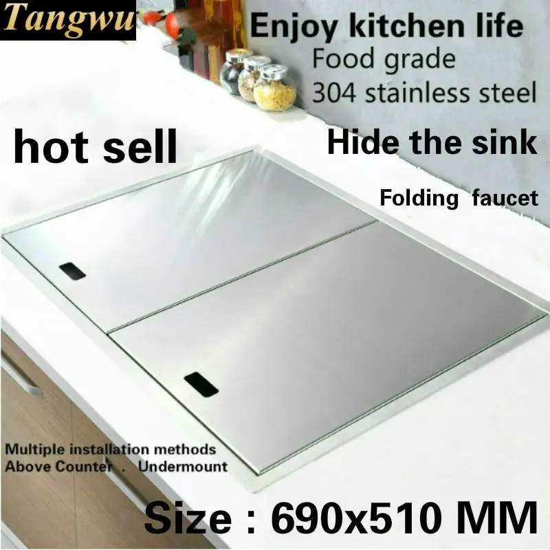 

Tangwu Apartment luxury kitchen manual sink single trough hide durable food grade 304 stainless steel hot sell 69x51x22 CM