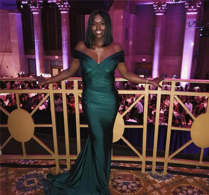 

Hunter Green Prom Dress 2019 Latest African Black Girls Red Carpet Holidays Graduation Wear Evening Party Gown Custom Made