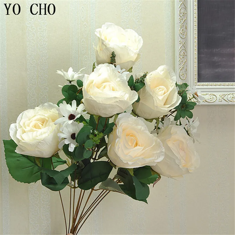 

(3 pcs/lot) 50cm 6 flower heads Home decoration large single real touch 1 bouquets artificial roses bouquets silk flower wedding