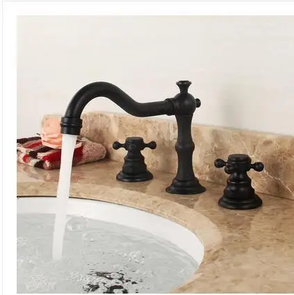 European style copper antique hot and cold water faucet three-hole bathtub faucet antique basin faucet three-piece faucet