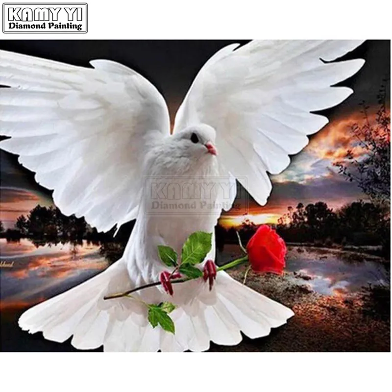 5d Diamond Painting Animal Full Diamond Cross Stitch Room Decoration Diamond Mosaic Embroidery Pigeon And Rose Handmade Gift Lk1