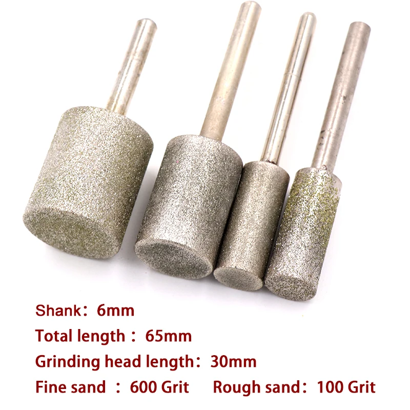 Tête de meulage en diamant, cylindre Dia 6-25mm, dremel, mèches rotatives, tige 6mm grain 600/100 pour Jade/pierre/pierres précieuses, outils de sculpture